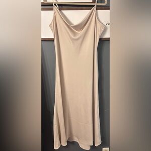 Elegant Cream Women's Dress with Drape  Neck